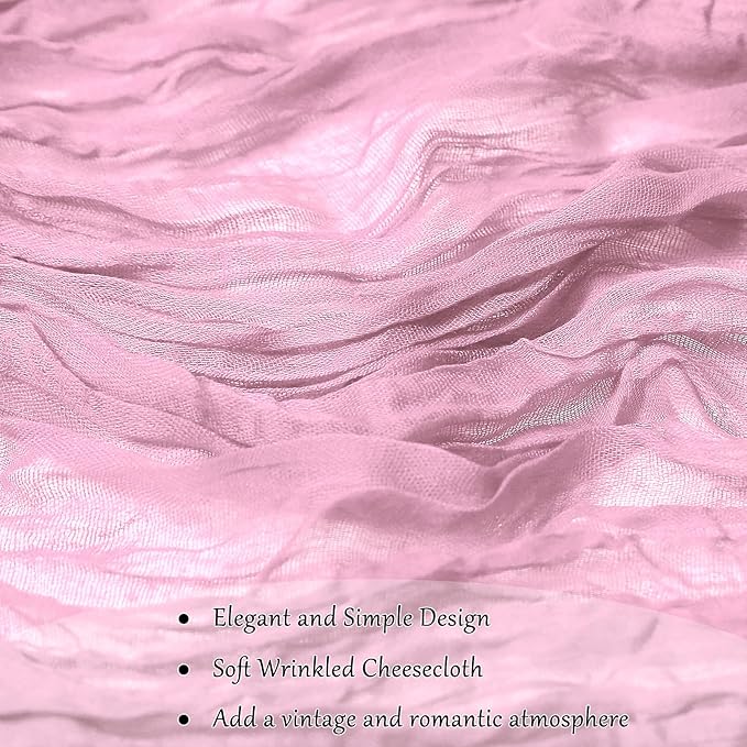 10-Pack Pink Cheesecloth Table Runners – 10FT (35x120 Inch) Boho Rustic Gauze Fabric Cheese Cloth Table Runner for Weddings, Baby Showers, Bridal Shower, Farmhouse & Birthday Party Decor