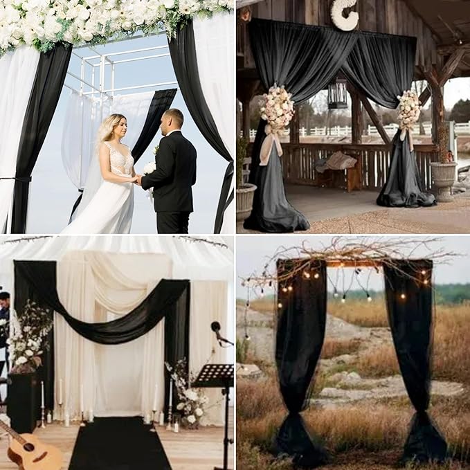4 Panels Wedding Arch Draping Fabric 28 x 20Ft Chiffon Wedding Arch Drapes Chiffon Fabric Drape Sheer Backdrop Curtain for Weddings Party Ceremony Birthday Reception Swag Backdrop Ceiling Décor(Black)