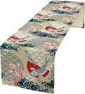 Japanese Table Runner Oriental Tradition Kio Fish Art Printed Burlap Runner Home Kitchen Dining Table Living Room Decor Fabric 1 Panel W13xL90in