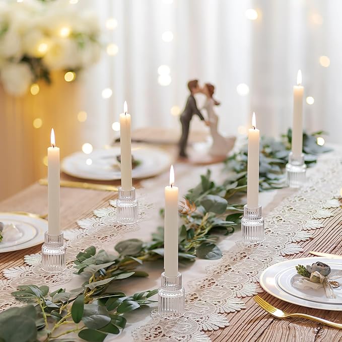 Romadedi Glass Candle Holder for Candlestick - 2Pcs Clear Small Tapered Candle Holders Wedding Decor Table Centerpiece for Candle Sticks Christmas Party Table Living Room Dinner Advent
