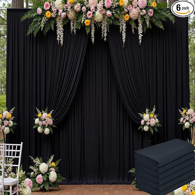 30ft x 15ft Black Wrinkle Free Backdrop Curtain for Parties, Silky Polyester Fabric Wedding Ceiling Drapes, 6 Panels 15ft Photo Back Drop Drapes for Baby Shower Photography Stage Background Cloth