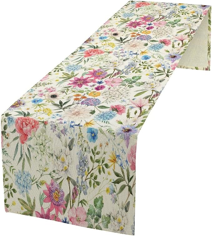 Floral Table Runner Watercolor Peony Rose Flower Kitchen Table Decoration for Indoor and Outdoor Wedding Party 13x90 Inch