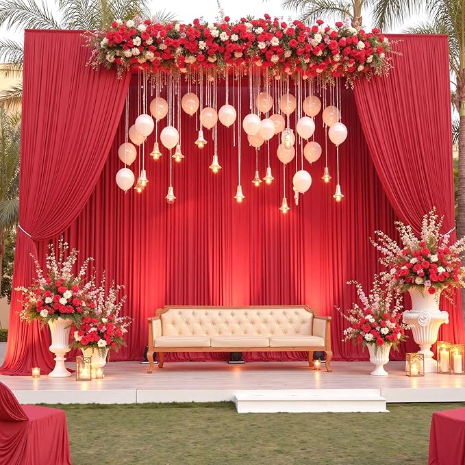 50×12ft Wrinkle Free Red Backdrop Curtain for Wedding Parties,10 Panels 5×12ft Long Soft Silky Polyester Backdrop Drapes Red Photo Back Drop Curtains for Photography Stage Christmas Background Cloth