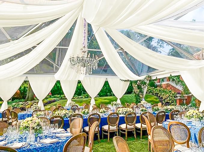4 Panels Ivory Ceiling Drapes for Wedding 5ftx40ft Sheer Drapery Chiffon Fabric Arch Draping Curtains for Party Ceremony Birthday Baby Shower Reception Stage Ceiling Decorations
