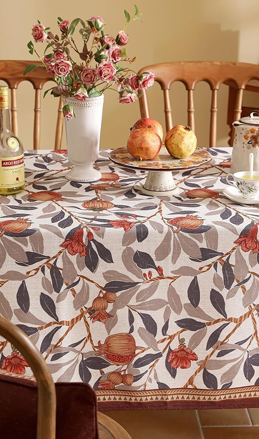 patdrea Designer Vintage Rectangle Tablecloth,Linen Pomegranates and Leaves Pattern Tablecloths,Fall Table Cover Cloth Decor for Kitchen Dining Christmas,Thanksgiving,55"x79"-Tehran a