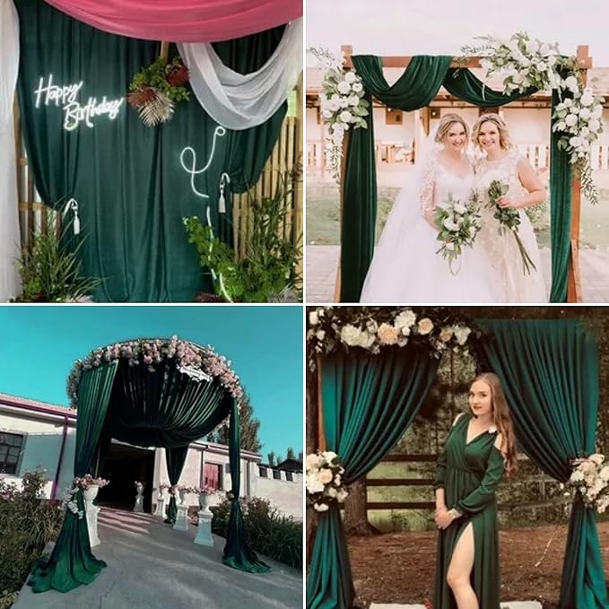 4 Panels Wedding Arch Draping Fabric 28" x 20 Ft Chiffon Wedding Arch Drapes Chiffon Fabric Drape Sheer Backdrop Curtain for Nuptials Party Ceremony Birthday Reception Backdrop Decor(Emerald Green)