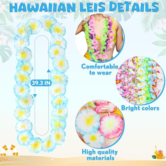 120PCS Hawaiian Leis Party Decorations, Leis for Luau Party Decor, Hawaiian Lei Colorful Tropical Theme Silk Flower Bulk, Flower Garland Summer Pool Birthday Favors Supplies Accessories ﻿
