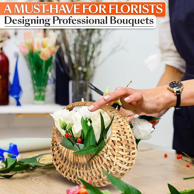 Small Flower Girl Basket Set of 2 – Small Wicker Basket with Handle & Waterproof Lining (6.3" х 5.12" х 3.75") Rustic Style for Wedding Flowers, Sweets & Gifts – Compact, Lightweight & Multifunctional