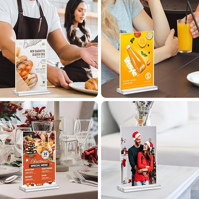 Acrylic Sign Holder 4x6, 16 Pack Clear Double Sided Clear Table Menu Vertical Display Stand Desktop Display Stand Paper Holder Table Sign Holder Suitable for Restaurants Office Store Show Fair