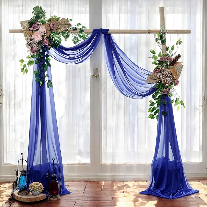 MDS Halloween Chiffon Draping Fabric - 2 Panel, 30" Wide x 75ft Long - Sheer Spooky Arbor & Canopy Drapery for Haunted House Backdrops, Party Ceilings, DIY Costumes & Themed Events - Royal Blue