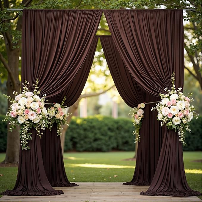 40 ft x 10 ft Wrinkle Free Brown Backdrop Curtain for Parties, Wedding Brown Photo Backdrop Drapes, Fabric 8 Panels 5ft x 10ft for Baby Shower Photoshoot Engagement Birthday Photography Background
