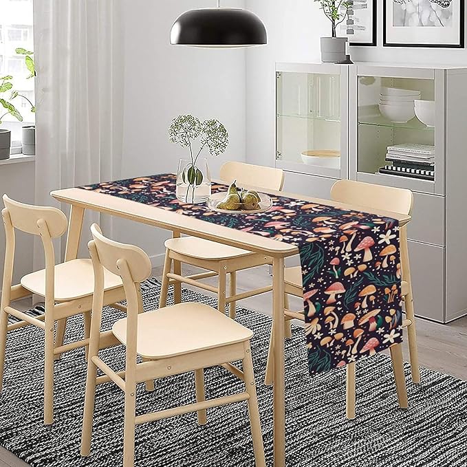 Mushroom Table Runner,Retro Forest Plant Table Cloth Farmhouse Kitchen Dining Table Decoration for Home Party Decor 13x36 Inch