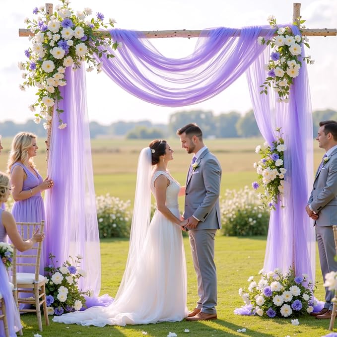 Lavender Purple Arch Draping Fabric for Wedding, 2 Panels 60" x 26Ft Chiffon Drapery Fabric Drapes Backdrop for Wedding Ceremony Baby Shower Bridal Shower Decoration