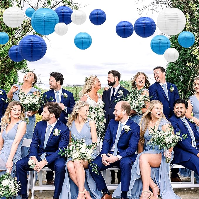 ADLKGG Blue Paper Lanterns Decorative, Hanging Round Paper Lantern Party Supplies for Anniversary Graduation Wedding Birthday Party Baby Shower Decorations Indoor Outdoor, 21pcs