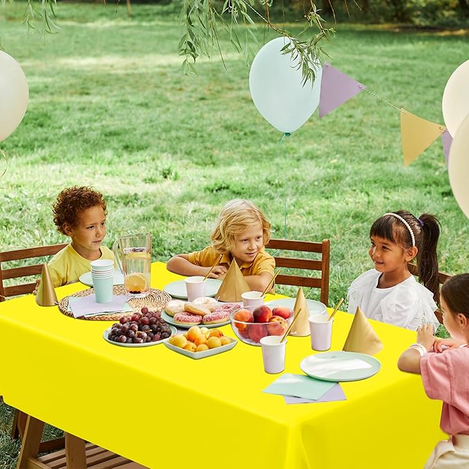 QZYL 4 PCS Rectangle Tablecloth, 54 x 108 Inches Congratulations Decorations of Picnic Table Cover, Robust Yellow Table Cloth for Restaurant Party, Plastic Table Cloth of Leakproof and Waterproof