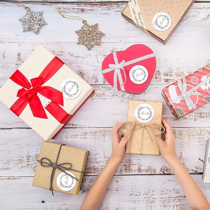Custom Stickers for Weddings, Birthdays & Businesses - Personalized Labels with Your Logo - Waterproof, Fade and Heat Resistant - Pack of 100-1000 (Wreath W, 2 Inch)