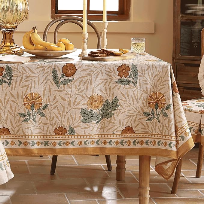 patdrea Designer French Vintage Rectangular Tablecloth,Yellow Floral Pattern Anti-Wrinkle Table Cloth,Dacorative Cover for Kitchen Dining Parties,Christmas,Thanksgiving,63"x87"-Cornflowers