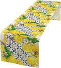 Lemon Table Runner,Spring Summer Seasonal Yellow Blue Table Runner for Kitchen Dining Table Home Party Decoration 13x108 Inch