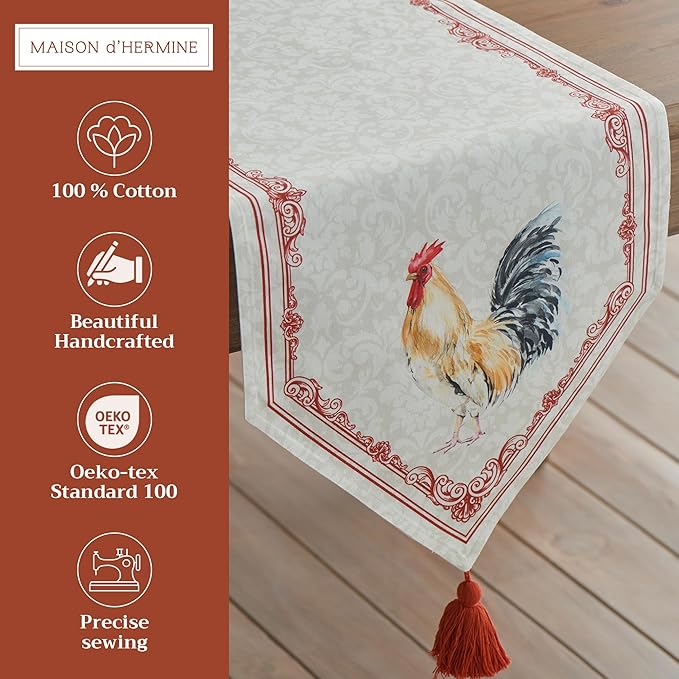 Maison d' Hermine Table Runner 100% Cotton Double Layer Table Runners 72 inches Long Decorative for Home Kitchen Dining Party Baby Shower Wedding Bridal Shower Spring Summer (Campagne, 14.50" x 72")