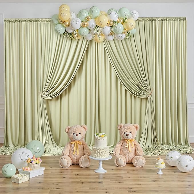 40 ft x 10 ft Wrinkle Free Sage Green Backdrop Curtain for Parties, Thick Green Polyester Photo Backdrop Drapes for Baby Shower Wedding Engagement Birthday Party Backdrop Stand,5ft x 10ft 8 Panels