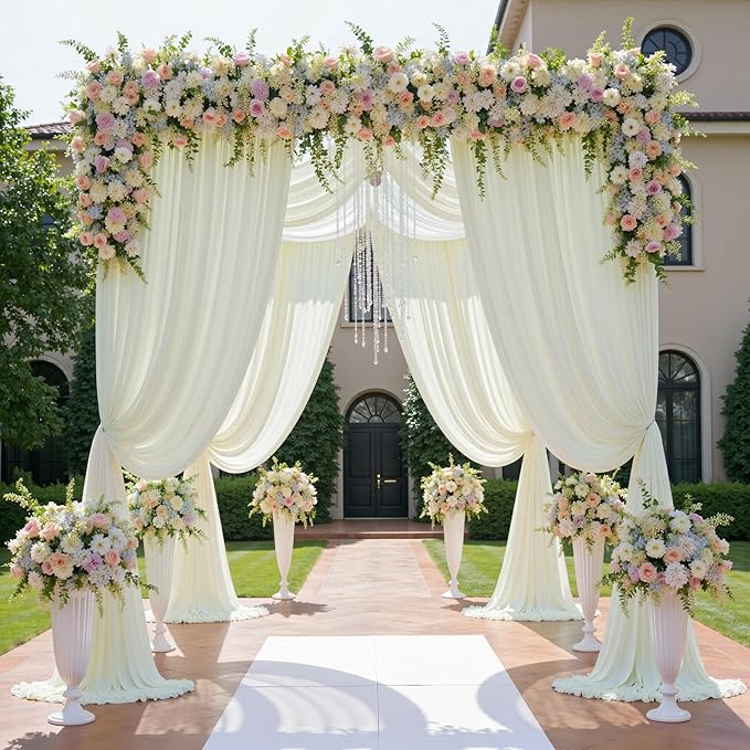 60ftx12ft Wrinkle Free Ivory Backdrop Curtain, 12 Panels 12FT Height Ivory Wedding Backdrop Drapes, Silky Polyester Back Drop Cloth for Birthday Photography Background Party Backdrop Draping