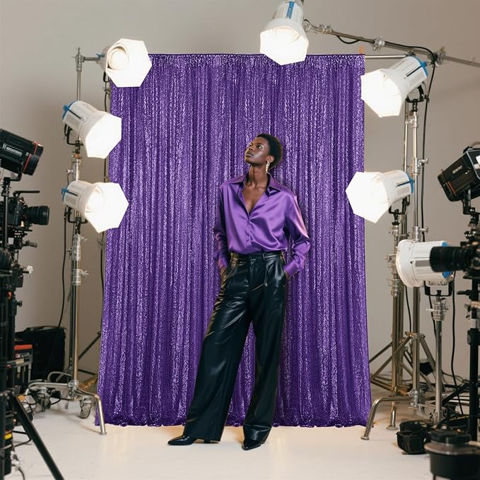 Purple Sequin Backdrop Curtain 4 Pieces 2FTx8FT Glitter Photography Backdrop for Party Wedding Birthday Christmas Decorations