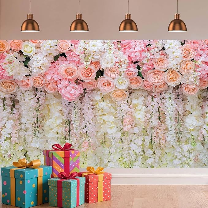 10x10ft Pink Rose Flower Wedding Photography Backdrop Spring Floral Photography Backdrop Valentine's Day Mother's Day Girl Birthday Baby Shower Wedding Bridal Party Banner Photo Booth Props Background