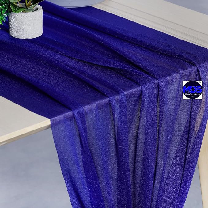 MDS Halloween Chiffon Table Runner - 1 Pack, 29 x 170 Inches, 14ft Each - Sheer Spooky Table Runners for Haunted House Parties, Trick-or-Treat Tables, Witchy Décor, Wedding & Events - Royal Blue