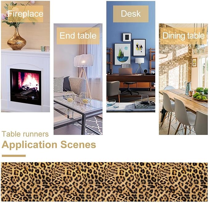 Leopard Print Dinning Table Runner, Cotton Linen Rustic Cottage Country Farm Safari Wildlife Fur Print Table Runners for Table Dresser Runner Dinning Kitchen Party Holidays Home, 13x60 Inch