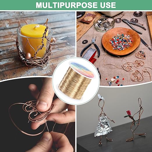 2-Rolls 0.4mm Jewelry Wire, 26 Gauge 328FT Craft Wire Copper Beading Wire for Jewelry Making/Planting/Weaving/DIY Crafting, Soft Metal Wires [100M, Champagne Gold]