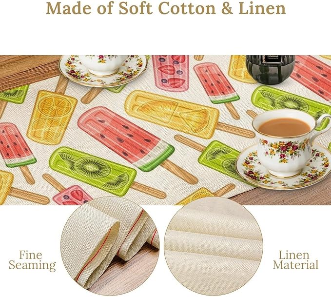 Ce Cream Table Runner, Cold Fruity Popsicles Summer Sweet Seasonal Dinner Runner for Party Holiday Home Kitchen Dining Table Decor 13"x120"
