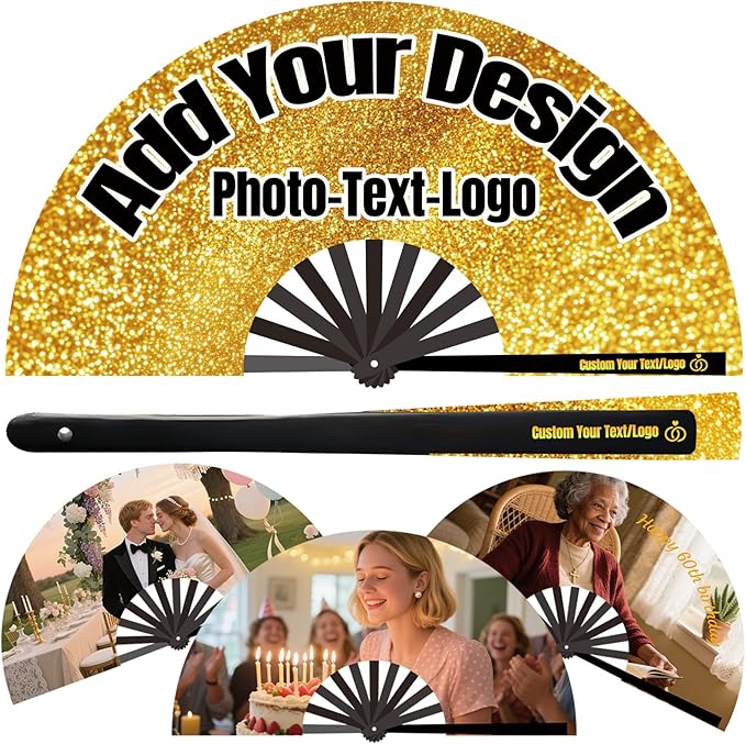 Custom Fans with Your Photo/Text - Personalized Folding Hand Fan for Line Dancing, Weddings, Parties | Decorative Gift for Women, Church Events & Dance Performances (200, 10 Inch)