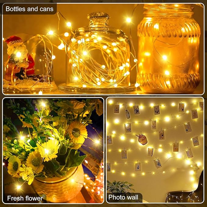 Aogist 12 Pack Fairy Lights 3 Modes 7ft 20 LED Waterproof,Battery Operated Silver Wire Firefly Starry Moon Mini String Lights for Mason Jars Christmas DIY Crafts Wedding Party Bedroom,Warm White