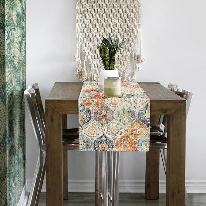 Snycler Table Runner Boho Table Runners Vintage Elegant Farmhouse Table Center Linen Decor for Home Dining Party Entrance (13x48 Inch) Boho-Yellow