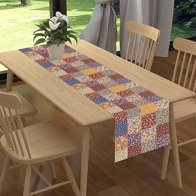 Patchwork Floral Table Runner, Boho Vintage Farmhouse Bohemian Paisley Colorful Flower Table Center Decor for Home Kitchen Dining Patio Holiday Party Table Decorations, 13"x36" Inch