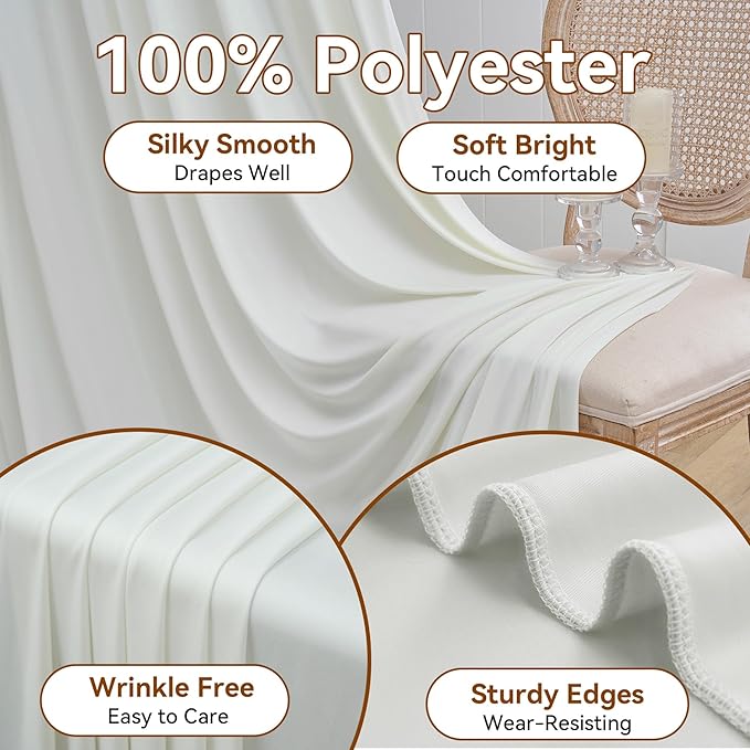 10×12ft Wrinkle Free Ivory Backdrop Curtain for Wedding Parties, 2 Panels 5×12ft Long Soft Silky Polyester Backdrop Drapes Cream Photo Back Drop Curtains for Party Photography Background Cloth