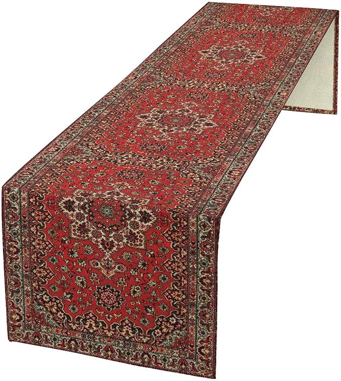 Vintage Boho Floral Table Runner, Rustic Country Farmhouse Red Black Retro Flower Pattern for Home Kitchen Table Decor Dining Coffee Room Party Decor 13x72in