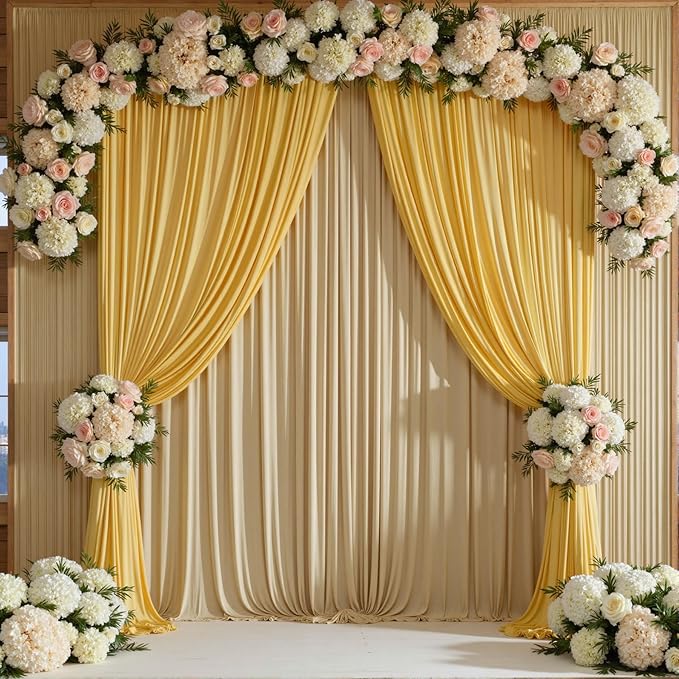 30ftx12ft Wrinkle Free Beige Backdrop Curtain, 6 Panels 12FT Height Beige Wedding Backdrop Drapes, Silky Polyester Back Drop Cloth for Birthday Photography Background Party Backdrop Draping