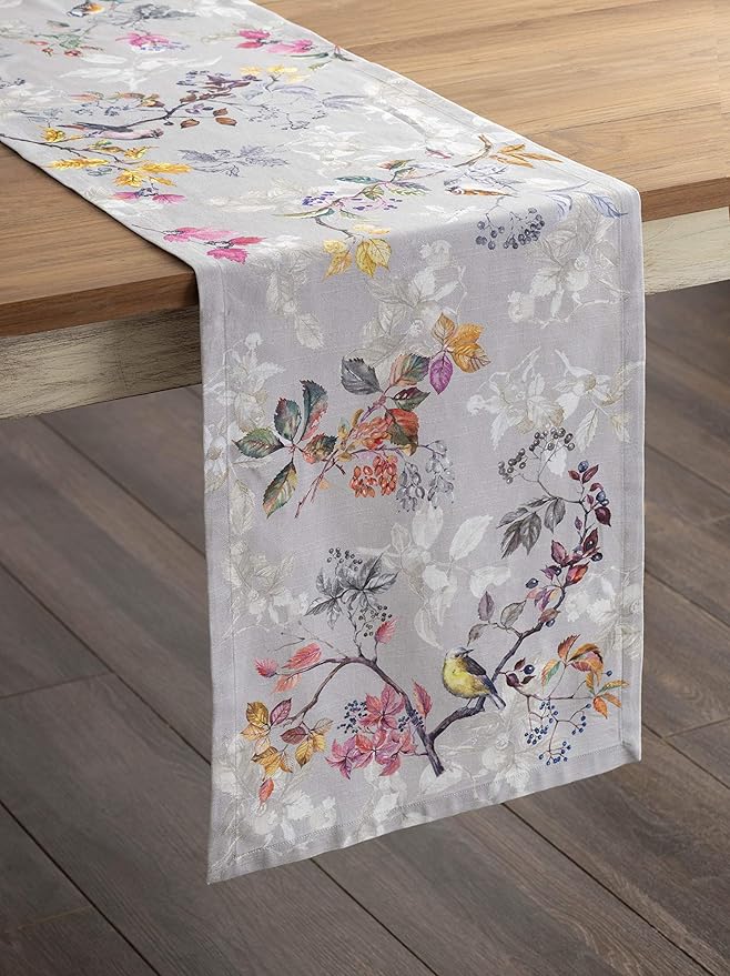 Maison d' Hermine Table Runner 100% Cotton Single Layer Table Runners 48 inches Long for Thanksgiving Christmas Decorations Home Kitchen Dining Party Wedding (Equinoxe - Grey, 14.5" x 48")