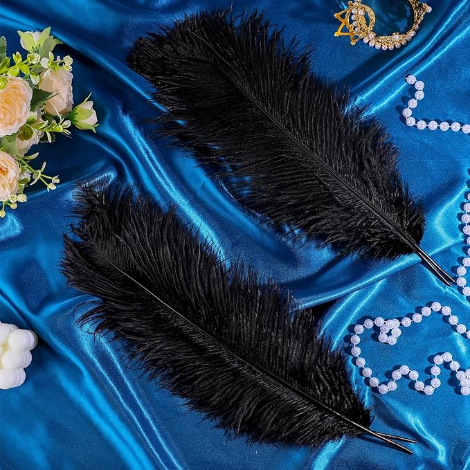 Retrowavy 30 Pcs 18-20 Inch Large Natural Ostrich Feathers Bulk for Centerpieces for Wedding Party Centerpieces Home Decoration Flower Arrangement (Black)