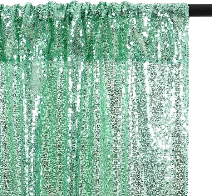 Eternal Beauty Mint Green Sequin Backdrop, 8x10 Ft Glitter Background Curtains for Shimmer Photography Party Wedding Birthday Back Drop Decor