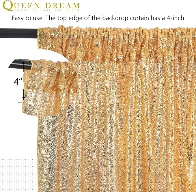 Gold Sequin Backdrop Curtains 2 Panels 2FTx8FT Glitter Gold Photo Backdrop for Wedding Party Stage Decorations