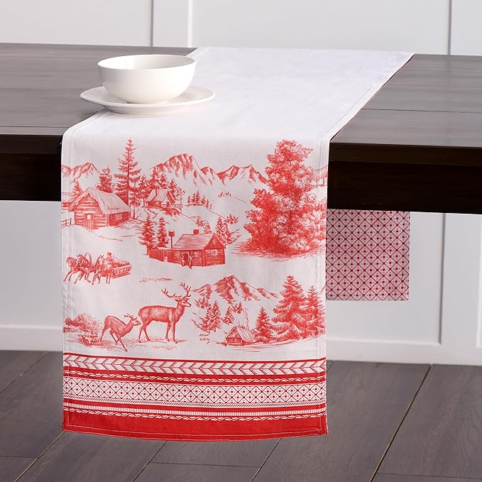 Maison d' Hermine Table Runner 100% Cotton Double Layer Table Runners 72 inches Long for Thanksgiving Christmas Decorations Home Kitchen Dining Party Wedding (Winter Jouy, 14.5" x 72")