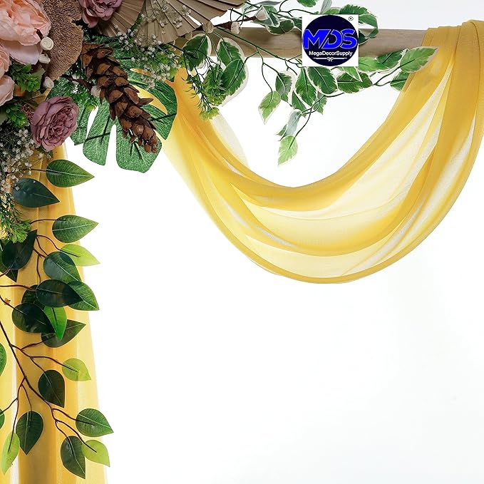 MDS Halloween Chiffon Draping Fabric - 2 Panel, 30" Wide x 100ft Long - Sheer Spooky Arbor & Canopy Drapery for Haunted House Backdrops, Party Ceilings, DIY Costumes & Themed Events - Gold