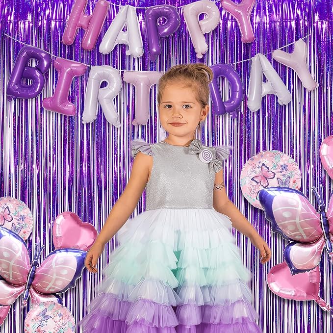 Purple Tinsel Curtain Party Backdrop - GREATRIL Foil Fringe Curtain Party Photo Booth Streamers for Hunters Mermaid Themed Decorations - 1m x 2.5m - Pack of 2