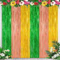 2 Pack Luau Decorations, 3.28 FT x 7.05 FT Summer Party Streamer, Green Brown Yellow Backdrop Tinsel Curtains Fringe Curtains, Metallic Hawaiian Supplies Aloha Party Decor