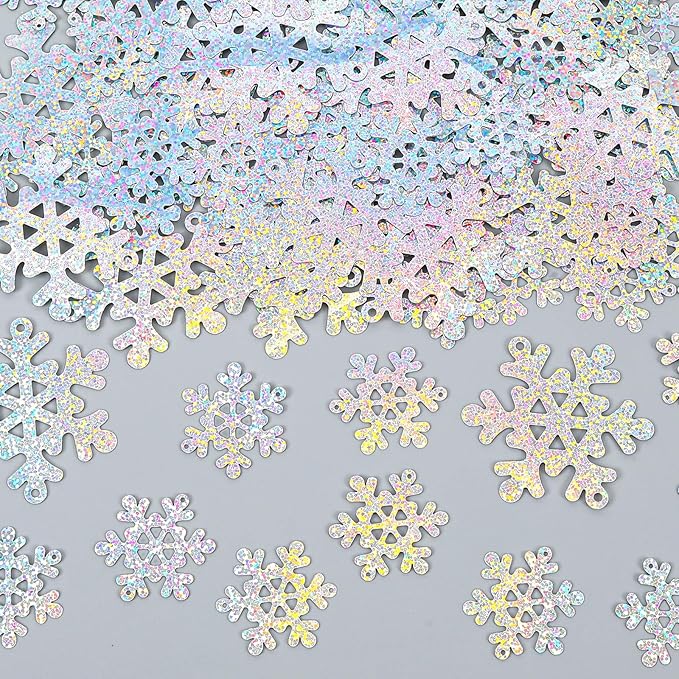 MARFOREVER Holographic Snowflake Glitter Confetti, Christmas Laser Silver Snowflake Table Scatters Frozen Party Decorations Winter Wonderland Confetti Sprinkles for Wedding Christmas Party Decorations
