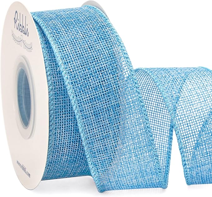 Ribbli Baby Blue Burlap Wired Ribbon,1-1/2” Inch x Continuous 10 Yard, Wired Edge Ribbon for Big Bow,Wreath,Baby Shower Decoration,Outdoor Decoration