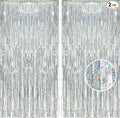 BRAVESHINE Silver Streamers Party Backdrop Decorations - 2Pcs 3.2x8.2ft Tinsel Foil Fringe Curtain Backdrop for Christmas/New Years/Birthdays/Bachelorette/Anniversary/Engagement/Dancing Ball Decor