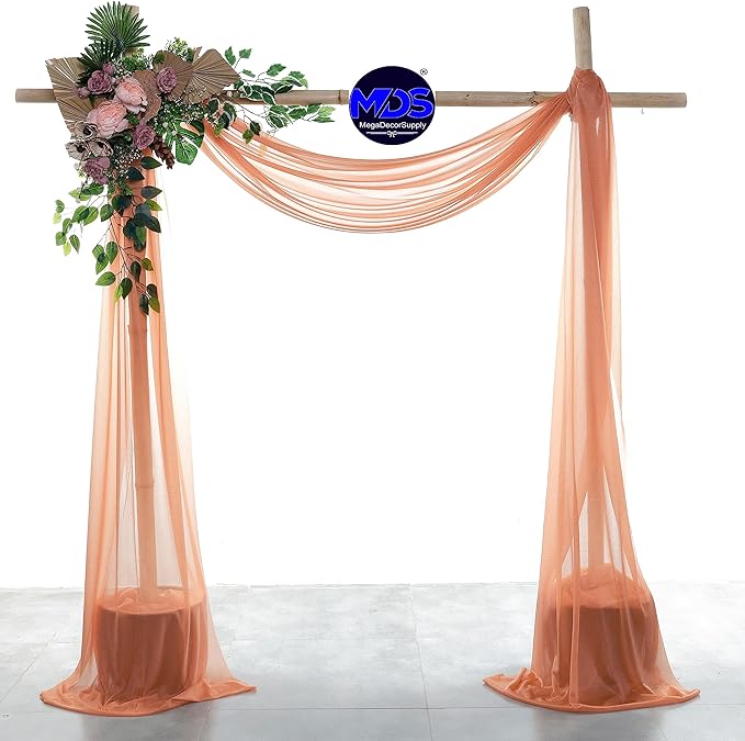 MDS Halloween Chiffon Draping Fabric - 2 Panel, 30" Wide x 75ft Long - Sheer Spooky Arbor & Canopy Drapery for Haunted House Backdrops, Party Ceilings, DIY Costumes & Themed Events - Coral Peach